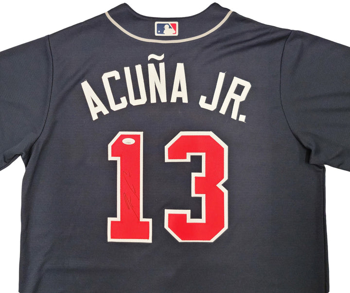 Atlanta Braves Ronald Acuna Jr. Autographed Signed Blue Nike Jersey Size L JSA