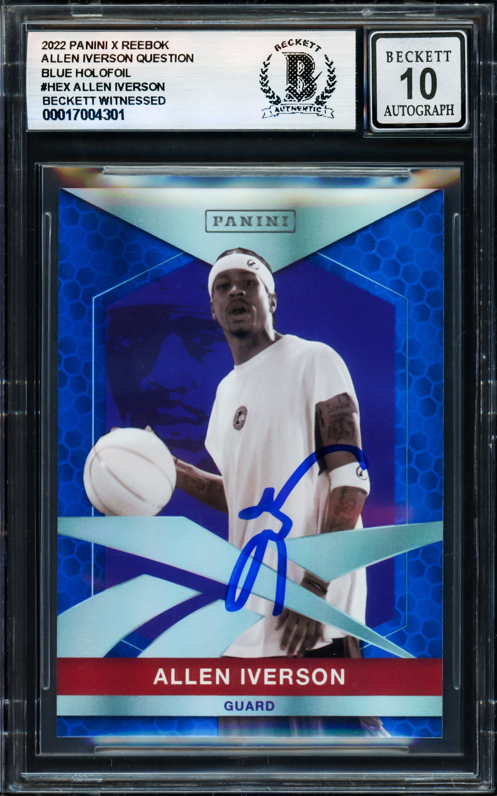 Allen Iverson Auto 2022 Panini X Reebok Blue Holofoil Card HEX Card 76ers Sig 10