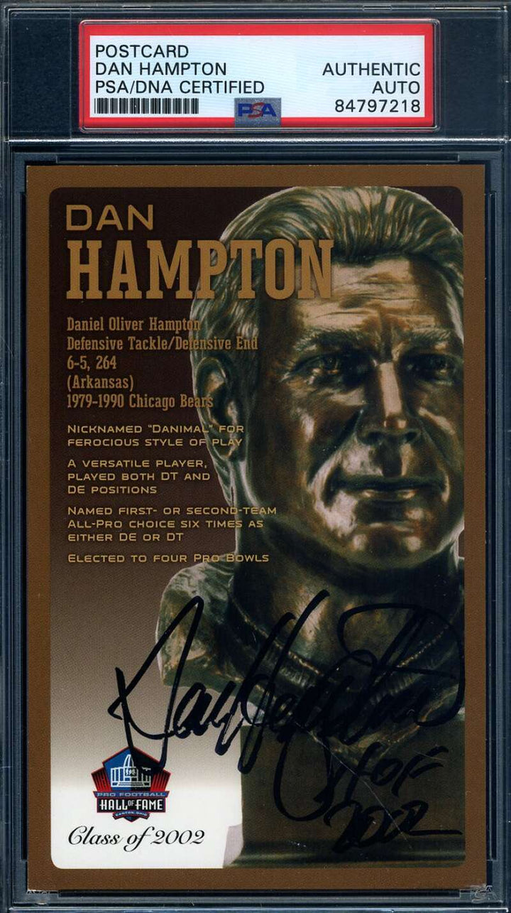 Dan Hampton PSA DNA Signed Hall of Fame Bronze Bust Postcard Autographed