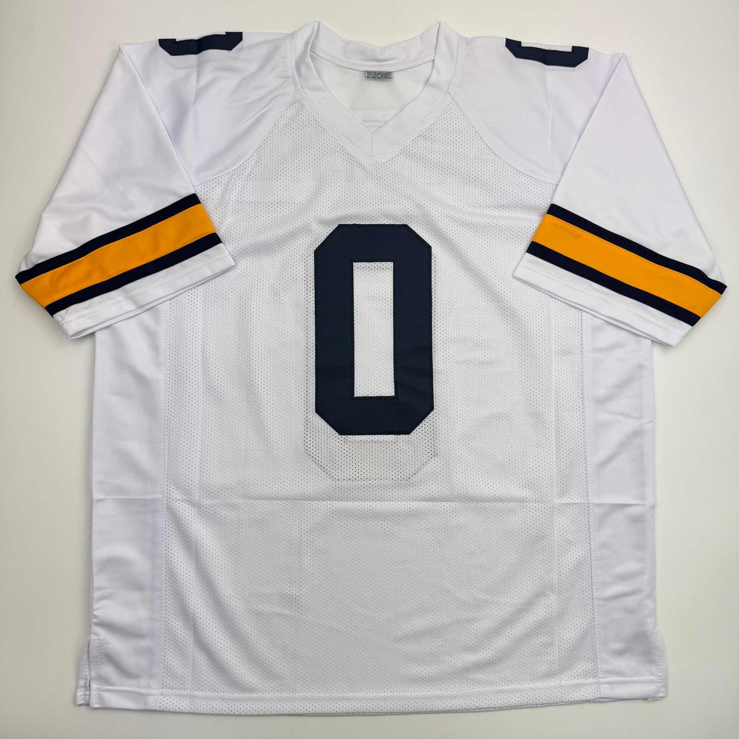 Autographed/Signed Mike Sainristil Michigan White College Jersey Beckett BAS COA
