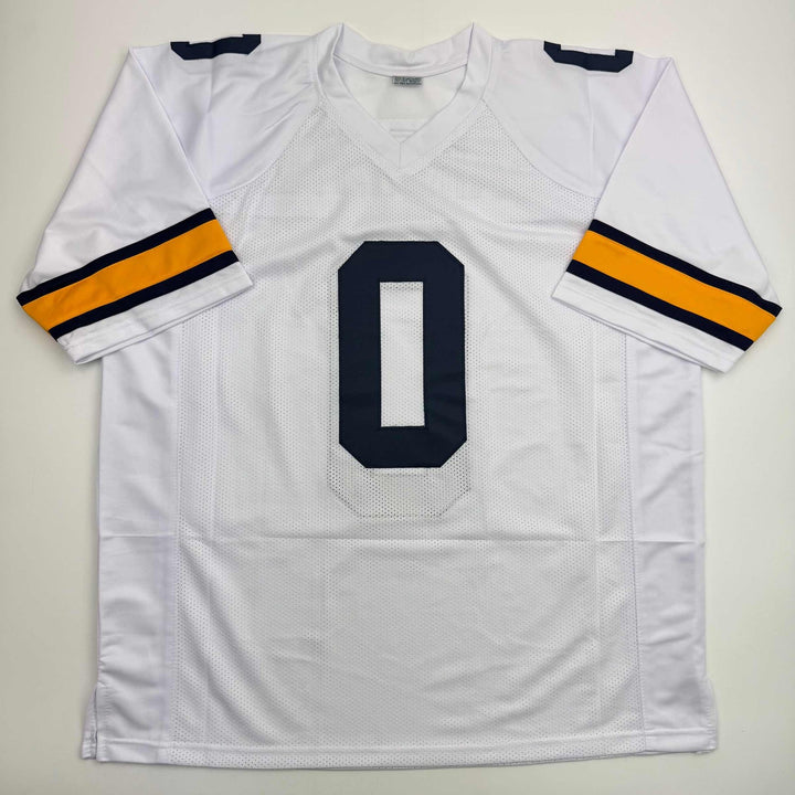 Autographed/Signed Mike Sainristil Michigan White College Jersey Beckett BAS COA