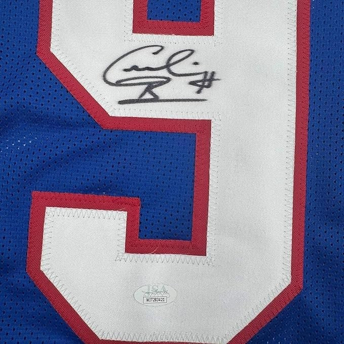 Framed Signed Cornelius Bennett 35x39 Buffalo Blue Jersey JSA COA