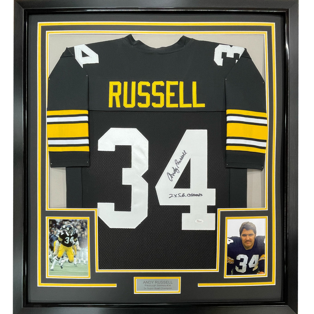 FRAMED Autographed/Signed ANDY RUSSELL 33x42 Pittsburgh Black Jersey JSA COA