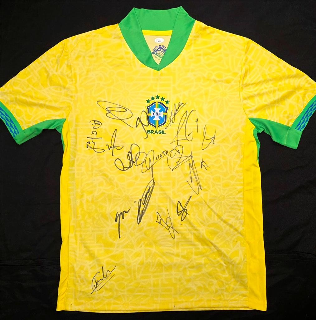 2024 Brazil Team Signed Jersey (16 Autos) Vini Jr, Rodrygo, Danilo, Rafael ~ JSA
