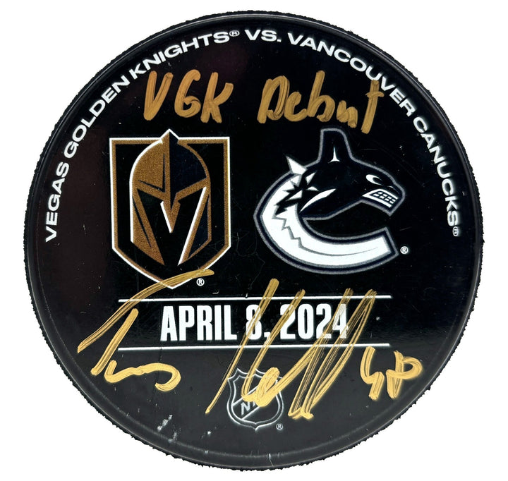 Tomas Hertl Signed VGK Debut 4/8/24 Game Used Vegas Golden Knights Hockey Puck