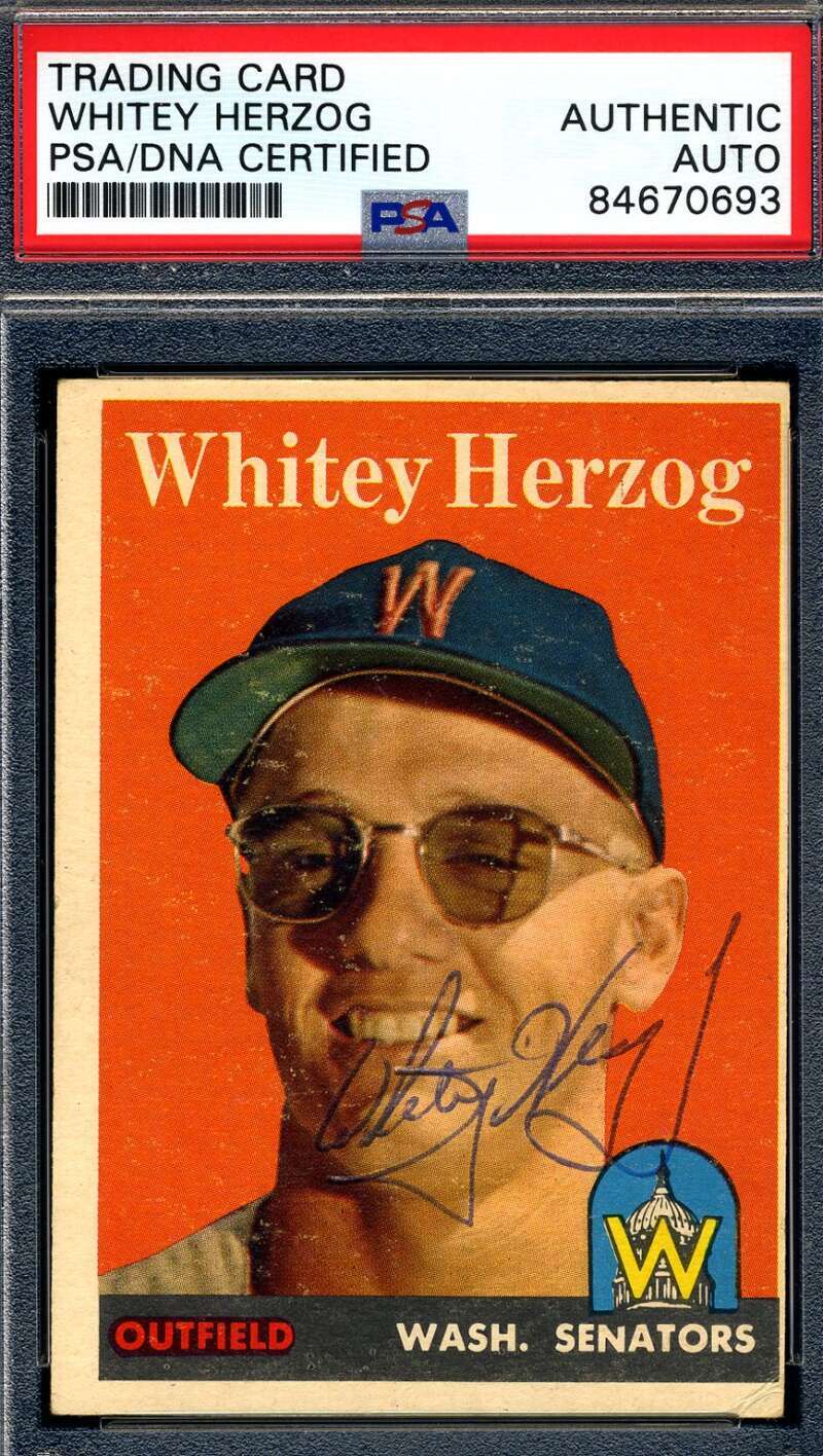 Whitey Herzog PSA DNA Signed 1958 Topps Autograph