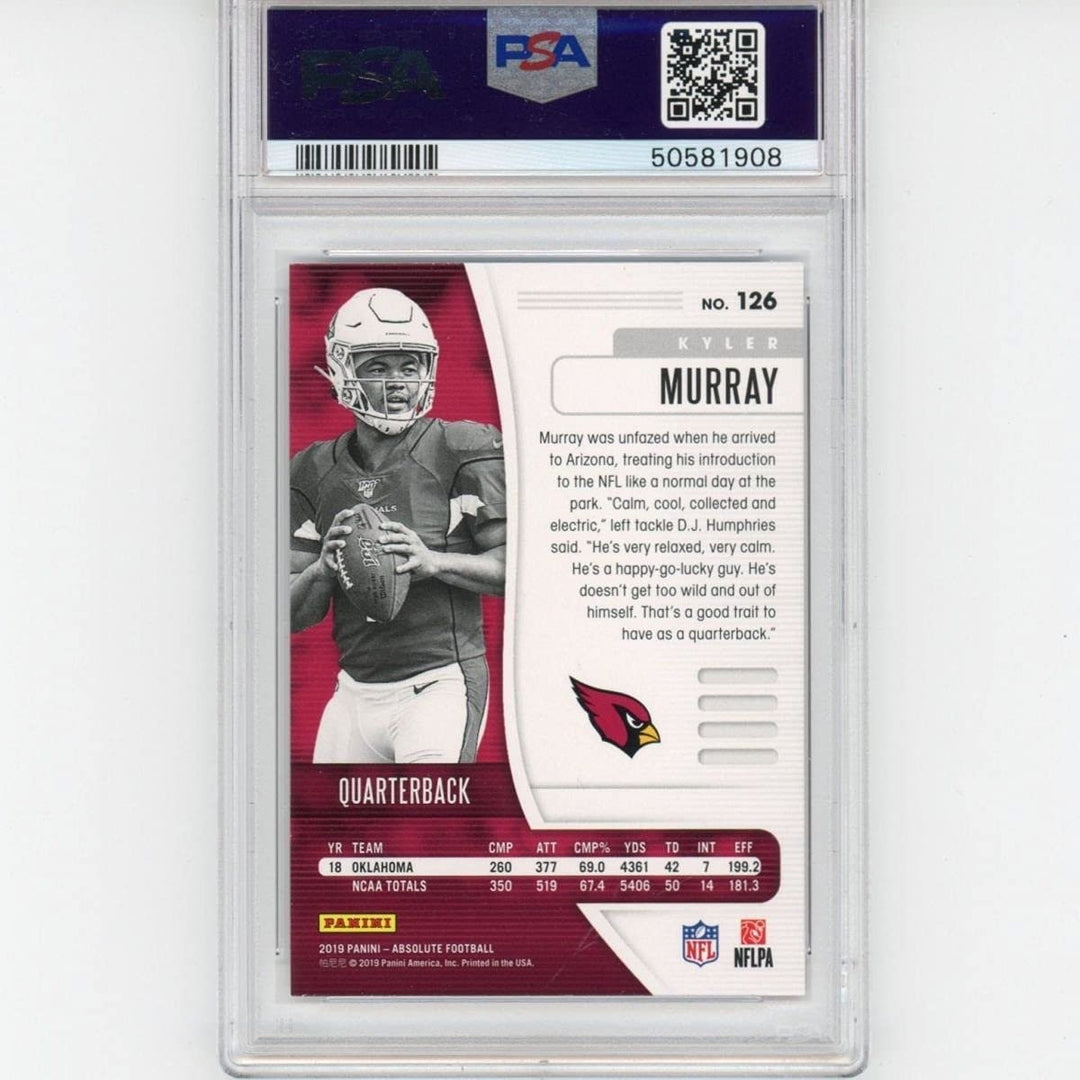 Graded 2019 Panini Absolute KYLER MURRAY #126 Rookie Card PSA 10 Mint