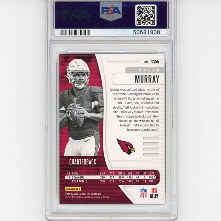 Graded 2019 Panini Absolute KYLER MURRAY #126 Rookie Card PSA 10 Mint