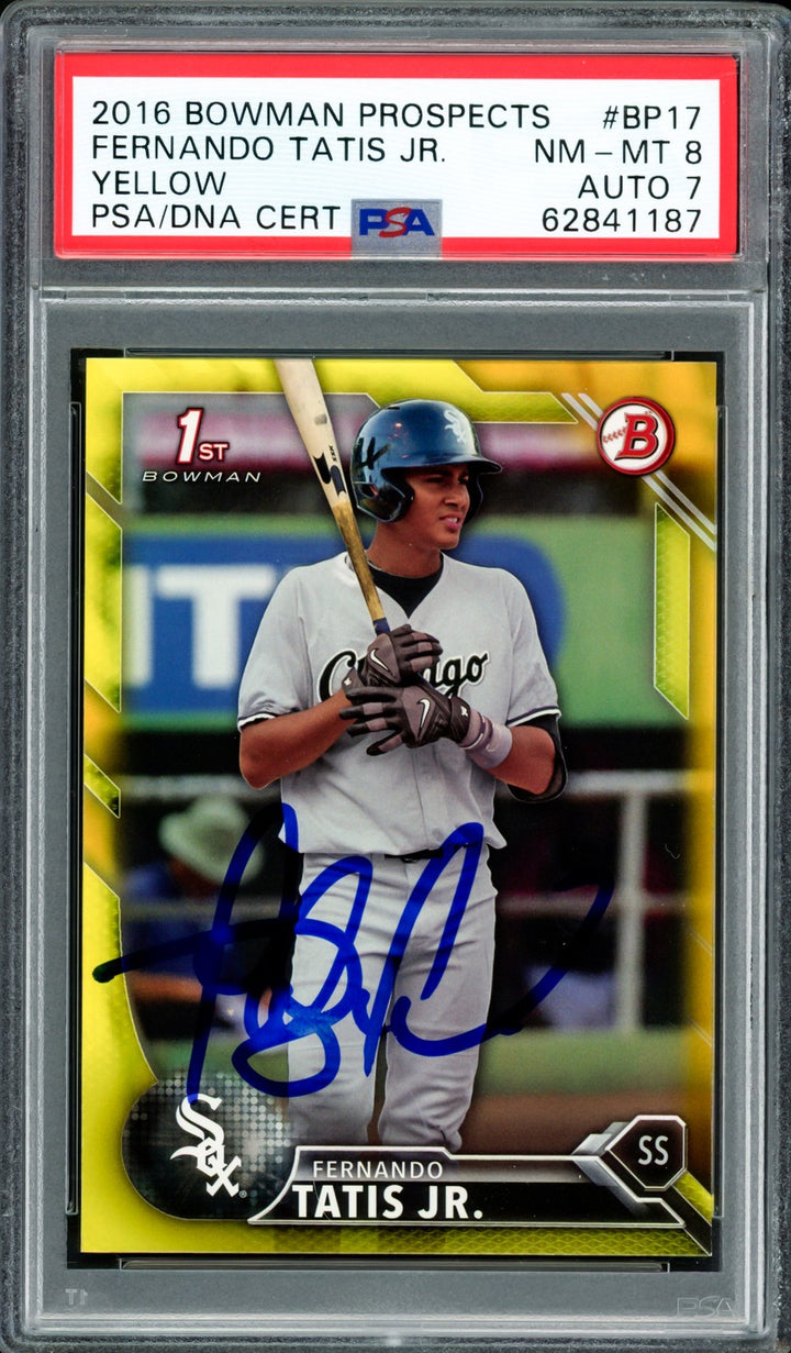 Fernando Tatis Jr Auto 2016 Bowman Prospects Yellow RC BP17 PSA 8 Auto 7 PSA/DNA
