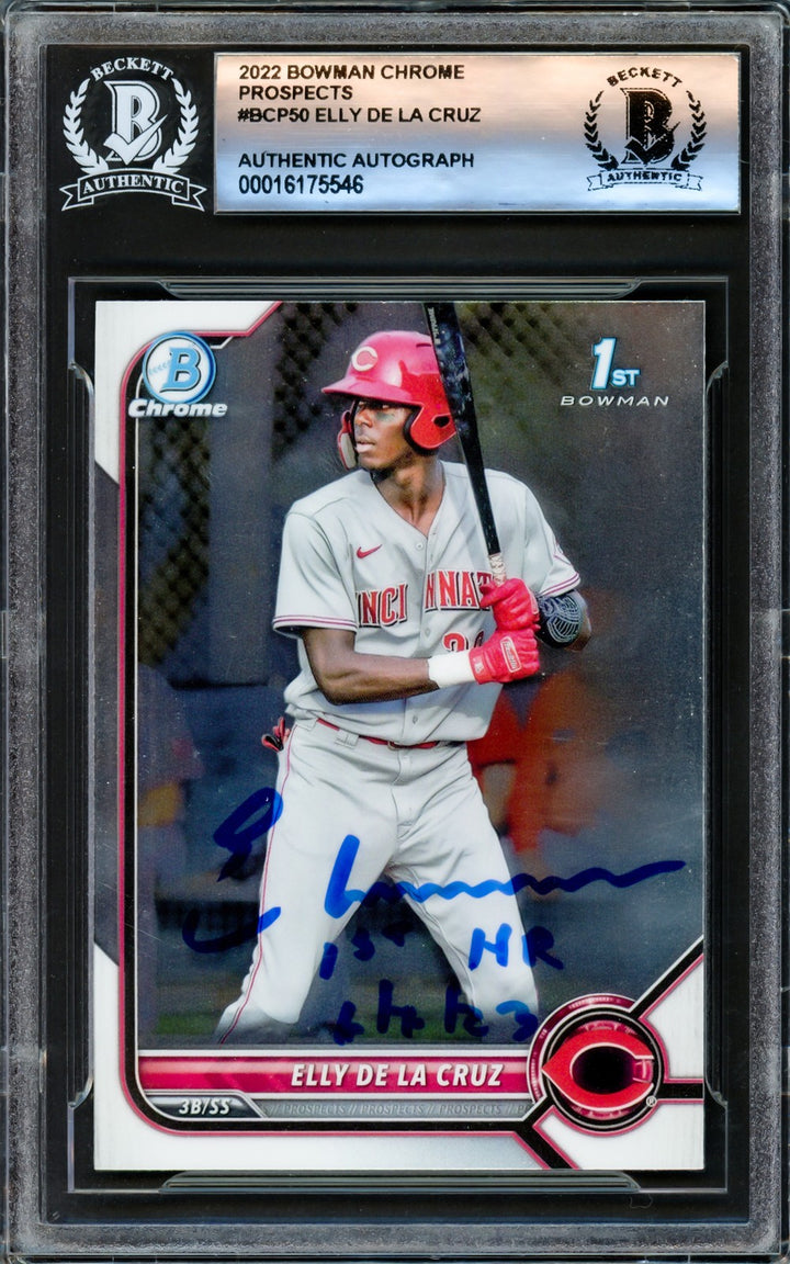 Elly De La Cruz Signed 2022 Bowman Chrome RC BCP50 Reds "1st HR 6/7/23" Beckett