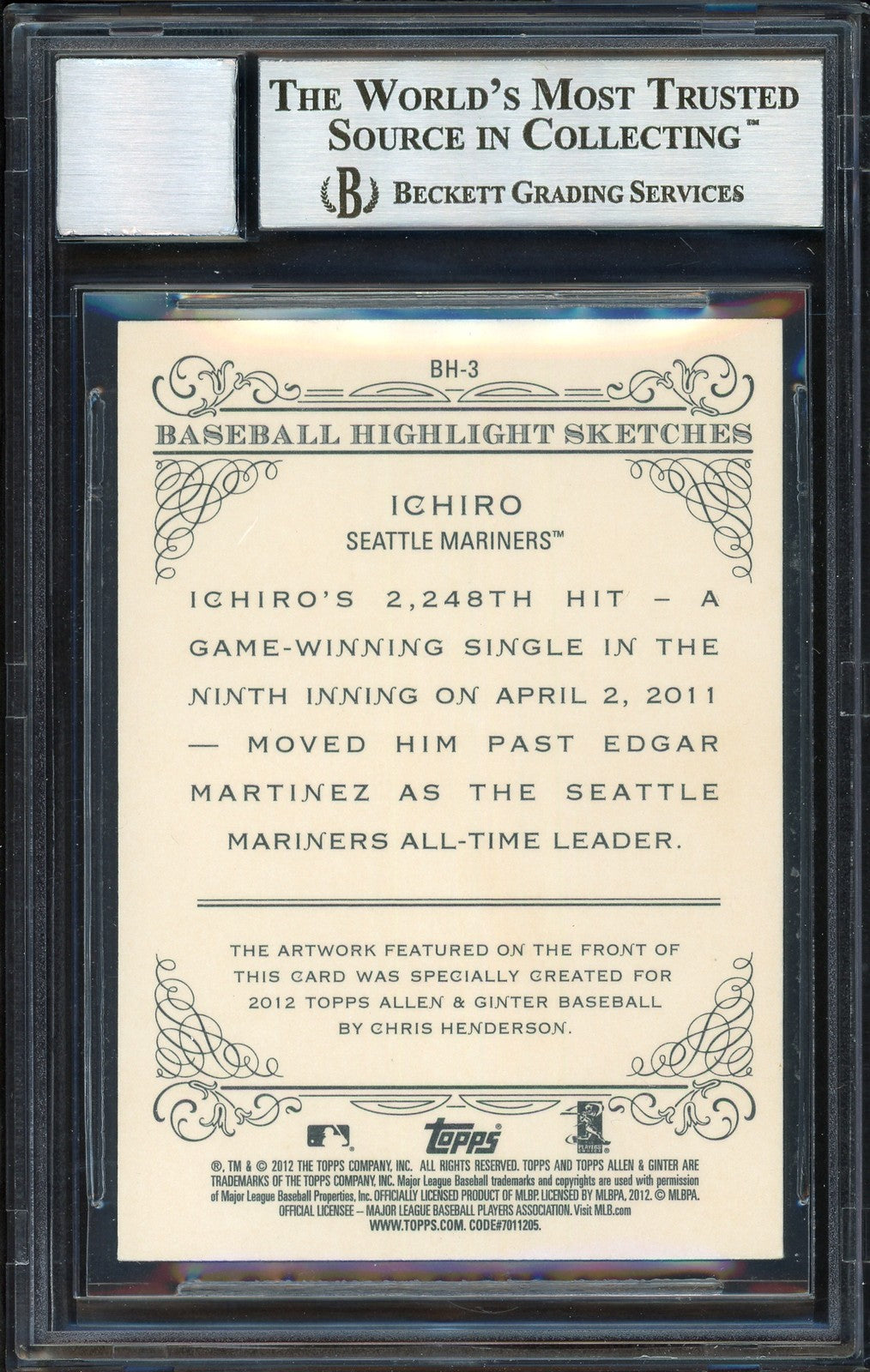 Ichiro Suzuki Signed 2012 Topps Allen Ginter Highlight Sketches Card BH-3 Sig 10