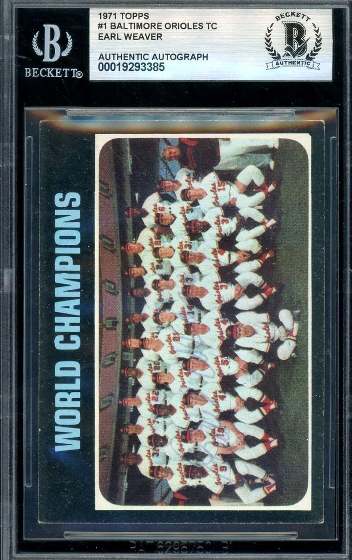 Earl Weaver Beckett BAS Vintage Signed 1971 Topps Orioles Autograph