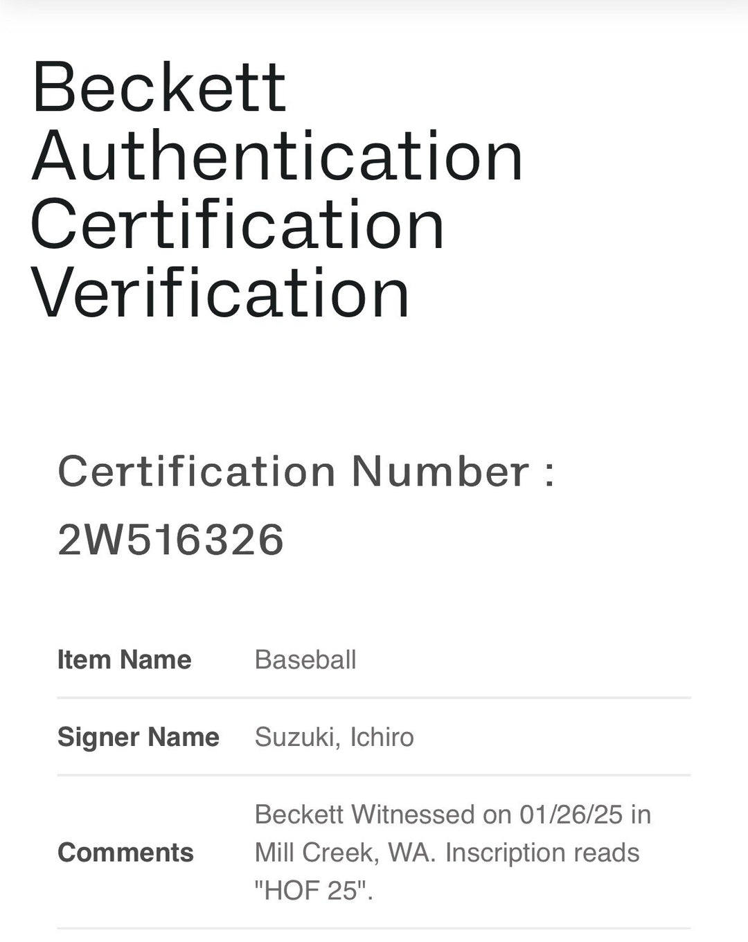 Ichiro Suzuki Signed MLB HOF Logo Baseball Mariners HOF 25 Autograph BAS COA