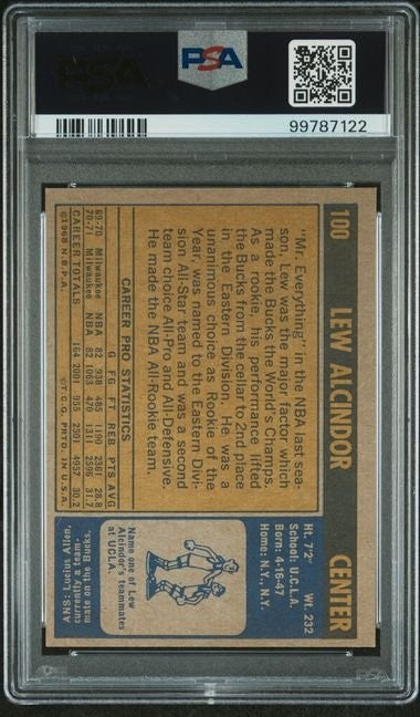 Graded 1971 Topps Lew Alcindor Kareem Abdul-Jabbar #100 Card PSA 6 EX