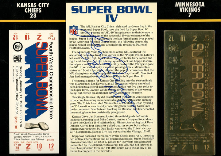 Len Dawson Autographed Kansas City Chiefs 22kt Gold Ticket Stat Card JSA 55995