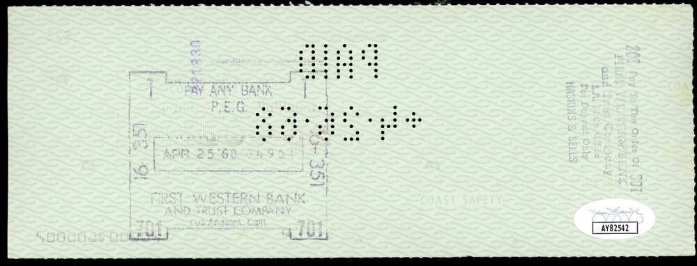 Edgar Bergen JSA Coa Signed 1968 Personal Check Autograph