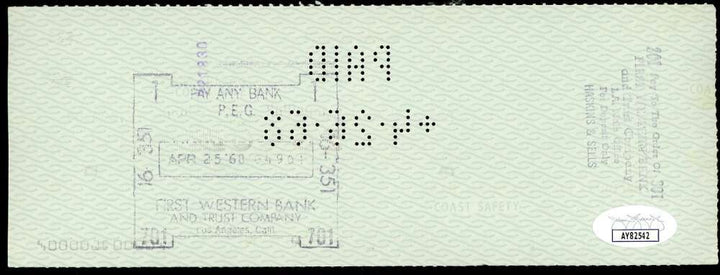 Edgar Bergen JSA Coa Signed 1968 Personal Check Autograph