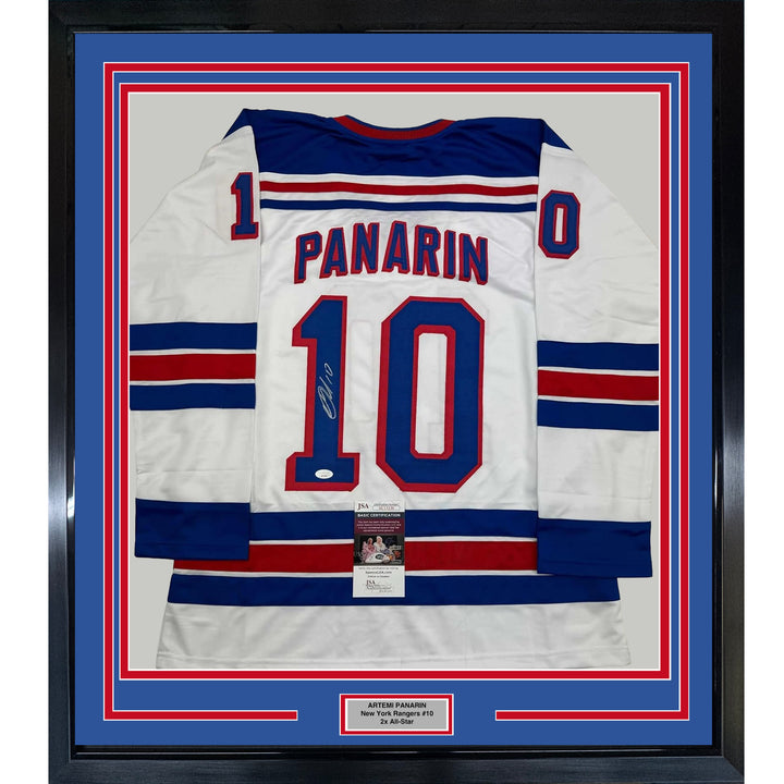 Framed Autographed/Signed Artemi Panarin 35x39 New York White Jersey JSA COA