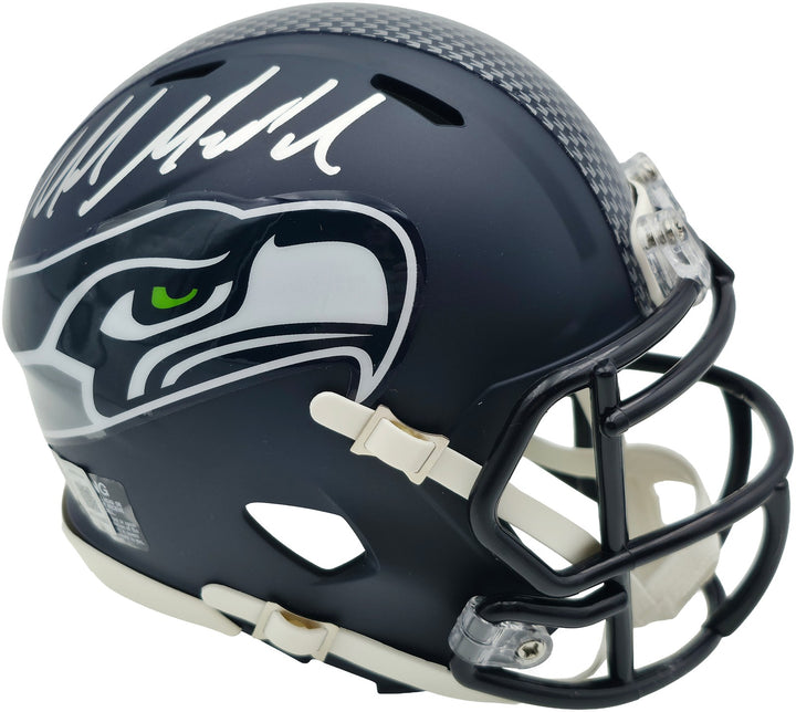 Mike Macdonald Signed Seahawks Blue Speed Mini Helmet Beckett Witness