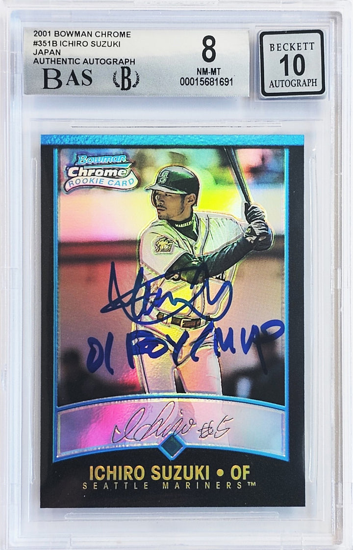 Ichiro Auto 2001 Bowman Chrome Refractor Japanese RC 351 BGS 8 Sig 10 ROYMVP BAS