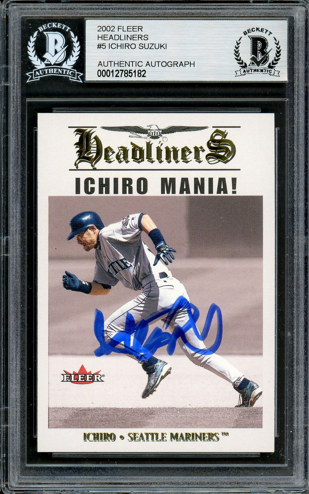 Ichiro Suzuki Signed 2002 Fleer Headliners Card 5 Seattle Mariners Beckett