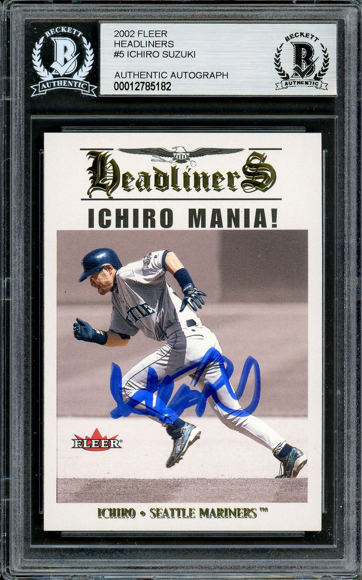 Ichiro Suzuki Signed 2002 Fleer Headliners Card 5 Seattle Mariners Beckett