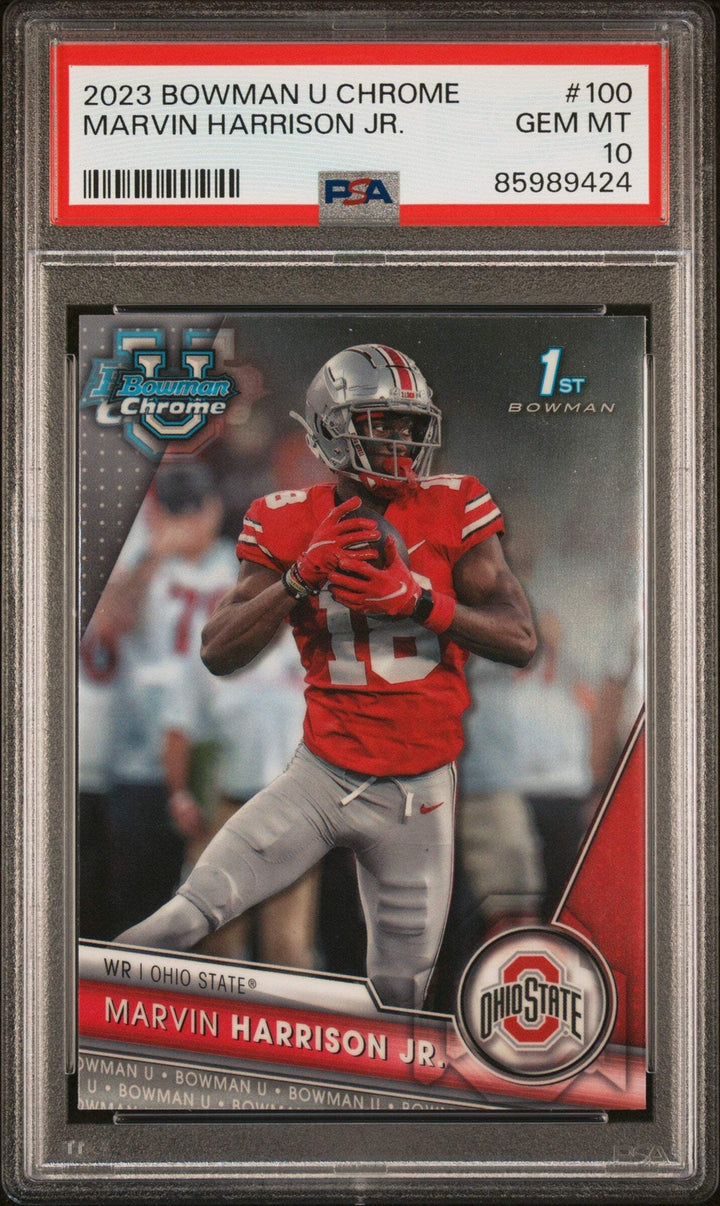 Graded 2023 Bowman U Chrome Marvin Harrison Jr #100 RC Football Card PSA 10