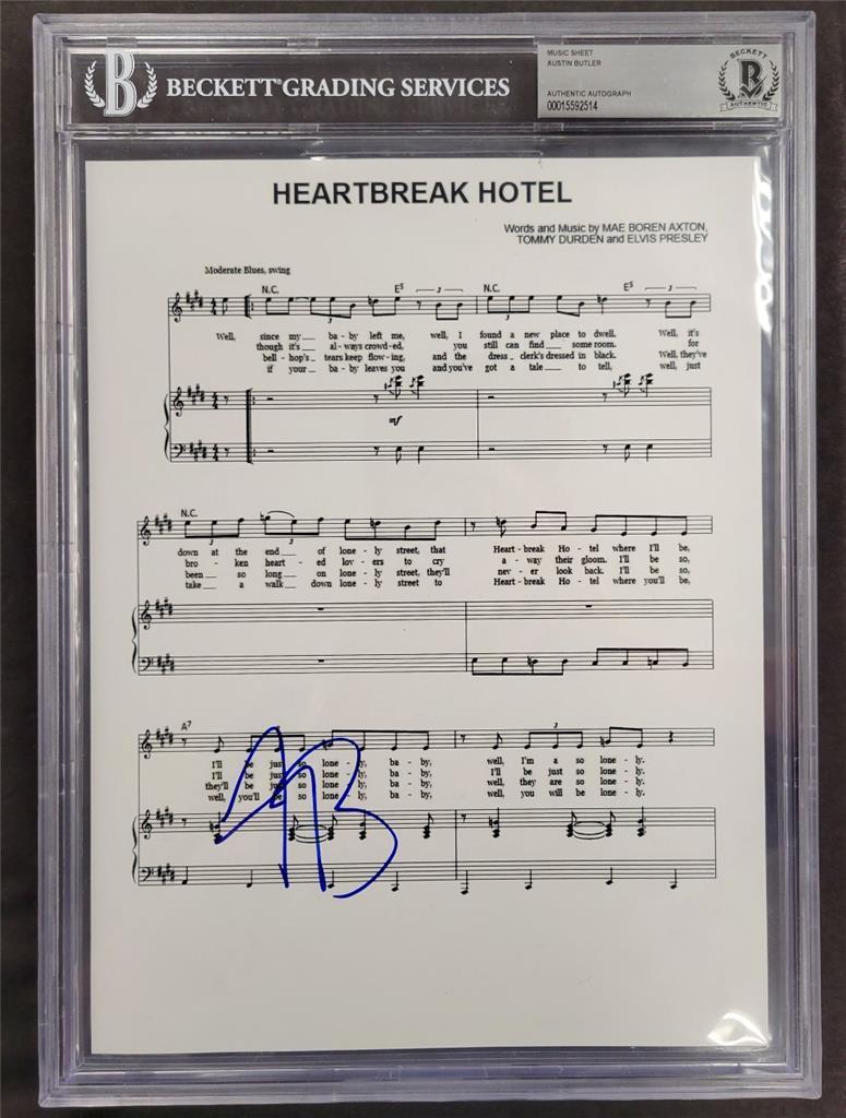 Austin Butler signed 8.5x11 Elvis Heartbreak Hotel song sheet (A) ~ Beckett BAS