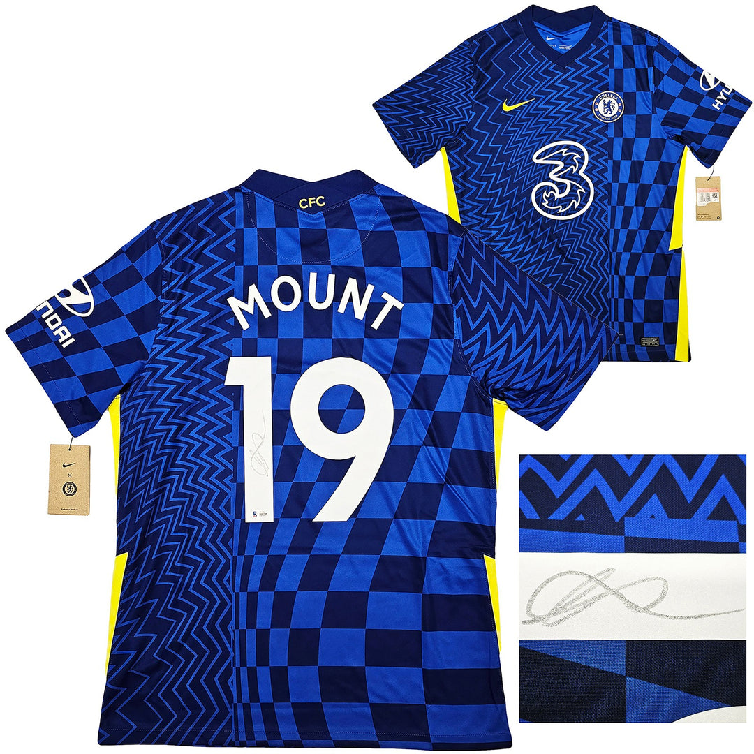 Chelsea F.C. Mason Mount Signed Blue Nike Jersey Size L in Silver Beckett