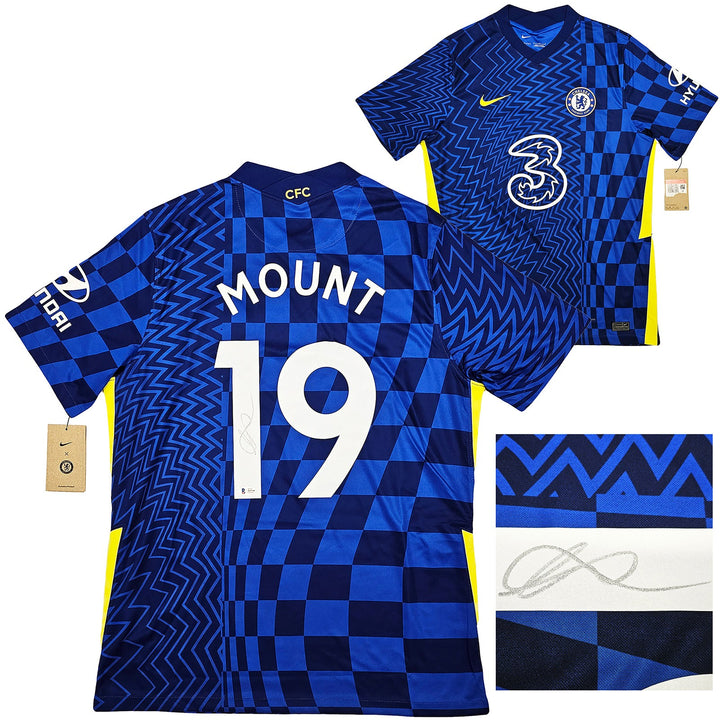Chelsea F.C. Mason Mount Signed Blue Nike Jersey Size L in Silver Beckett