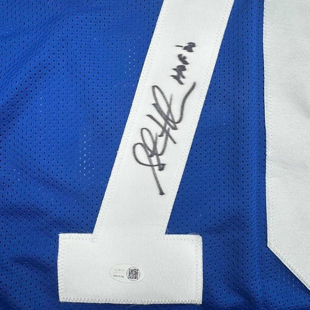 Framed Autographed/Signed Curt Warner 35x39 Seattle Blue Jersey Beckett BAS COA