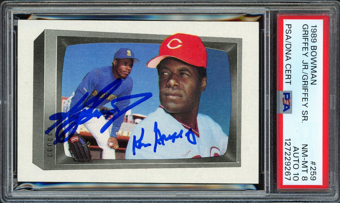 Ken Griffey Jr. & Sr. Signed 1989 Bowman RC #259 PSA 8 Auto GM 10 PSA/DNA