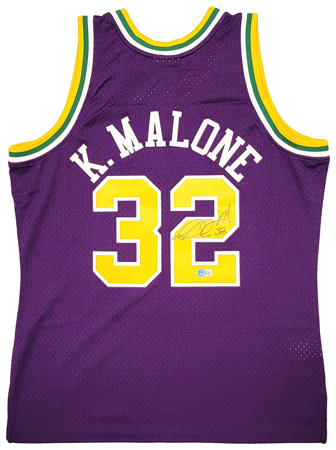 Jazz Karl Malone Auto Purple Authentic Mitchell & Ness Jersey Size L Beckett Wit
