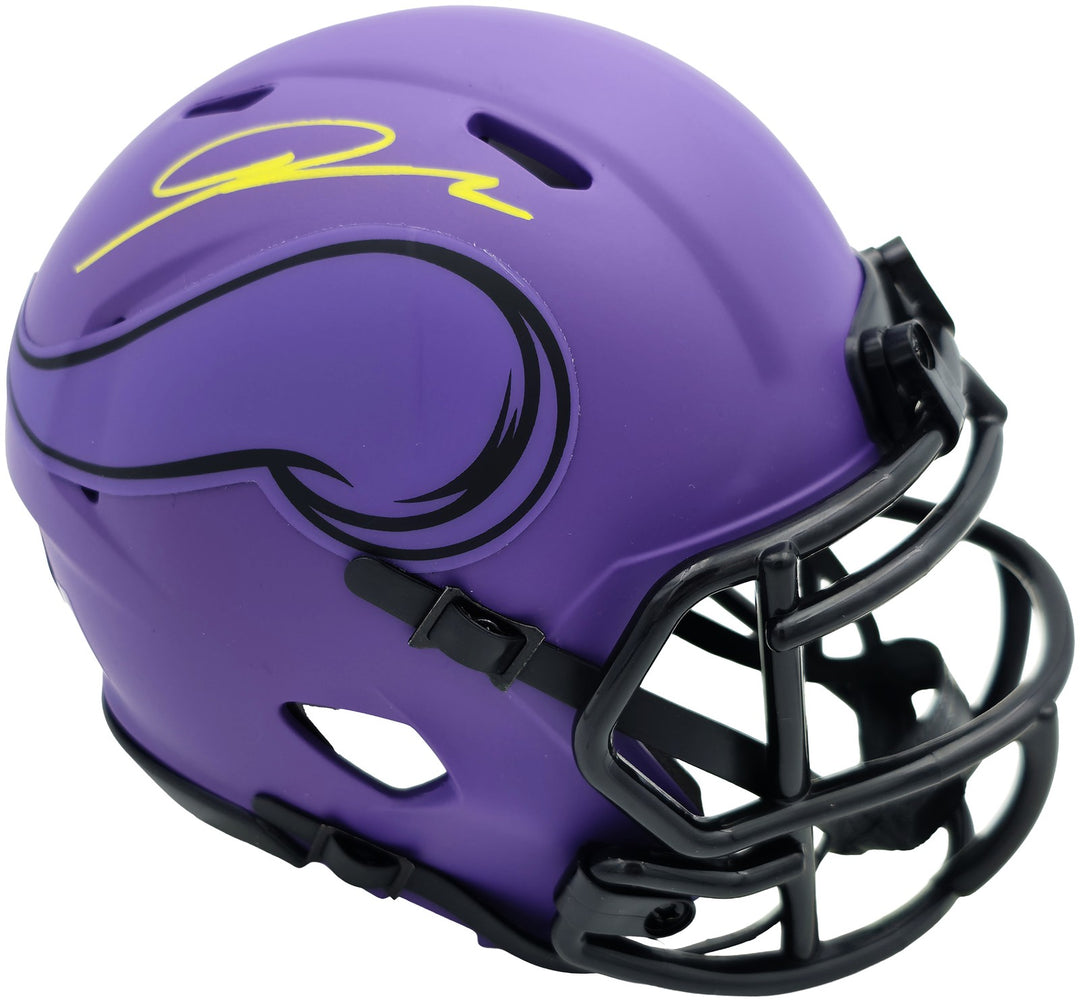 Jordan Addison Signed Vikings Rave Purple Speed Mini Helmet (In Yellow) Beckett