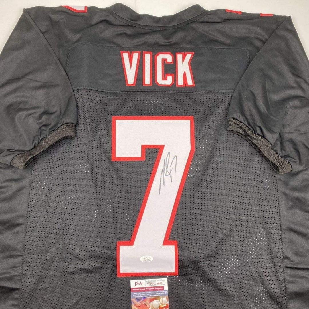 Autographed/Signed Michael Mike Vick Atlanta Retro Black Jersey JSA COA