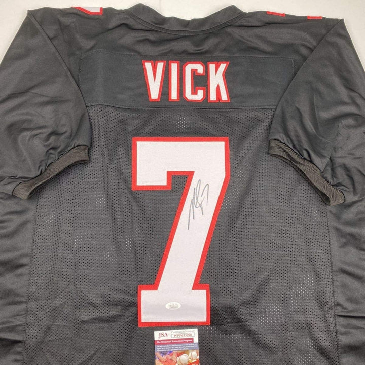 Autographed/Signed Michael Mike Vick Atlanta Retro Black Jersey JSA COA