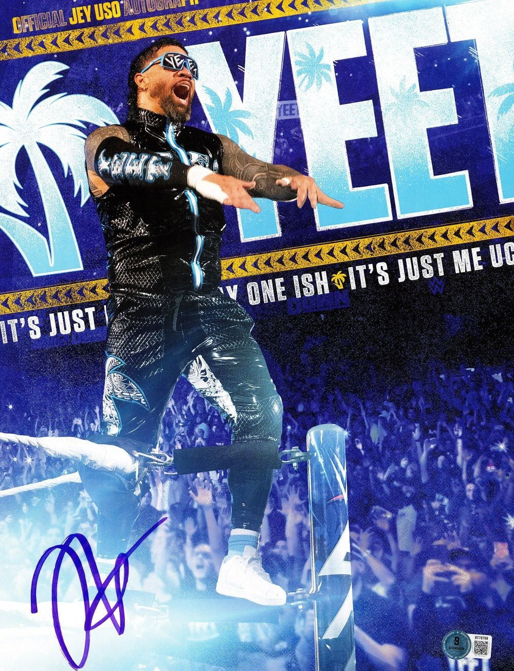 Jey Uso Signed In Purple 11x14 WWE Yeet Collage Photo BAS