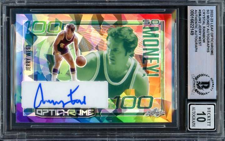 Jerry West Auto 2022-23 Leaf Optichrome Crystal Rainbow Card SMJW Sig 10 Beckett