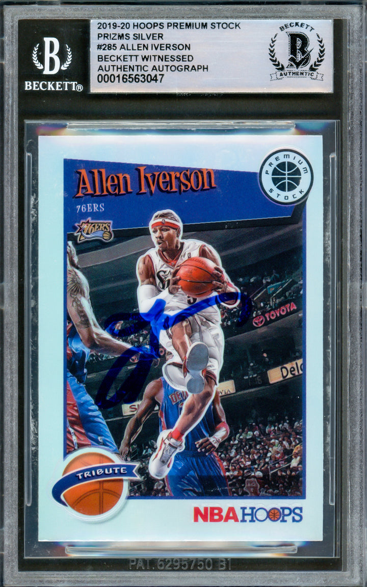 Allen Iverson Signed 2019-20 Hopps Premium Stock Prizms Silver Card 285 Beckett