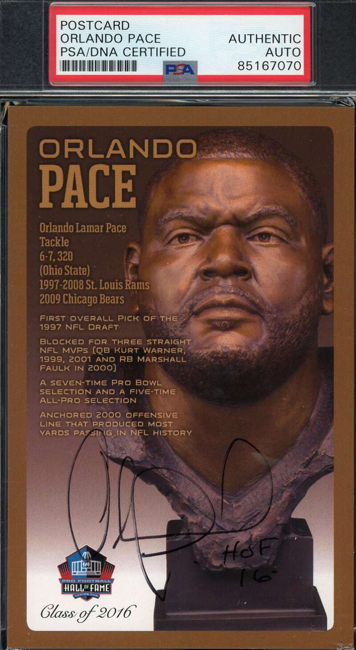 Orlando Pace PSA DNA Signed Hall of Fame Bronze Bust Postcard /150 Autograph