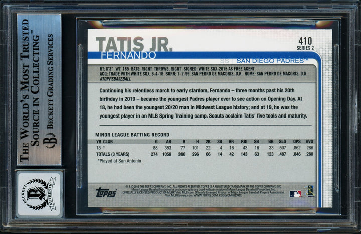Fernando Tatis Jr. Signed 2019 Topps RC 410 San Diego Padres Auto GM 10 Beckett
