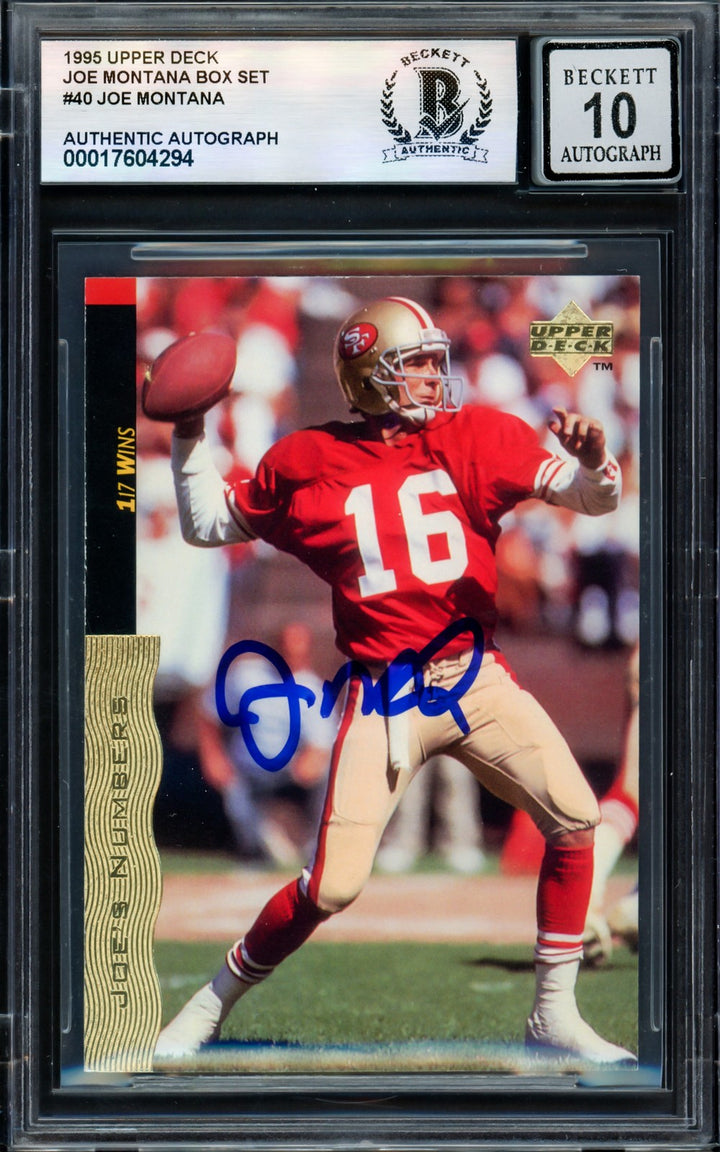 Joe Montana Signed 1995 Upper Deck Card 40 49ers Auto GM 10 Beckett #17604294