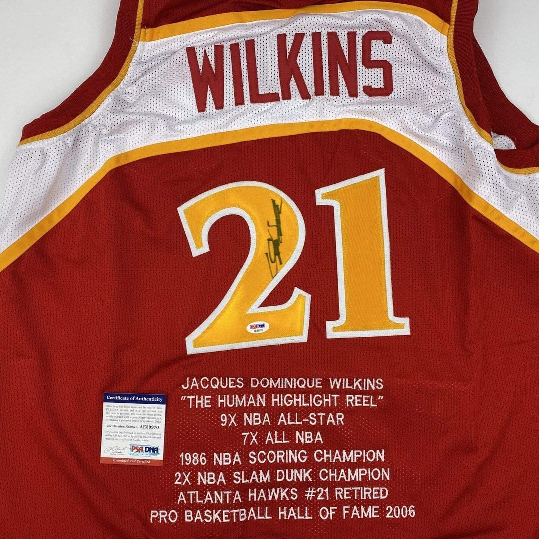 Autographed/Signed Dominique Wilkins Atlanta Red Stat Jersey PSA/DNA COA