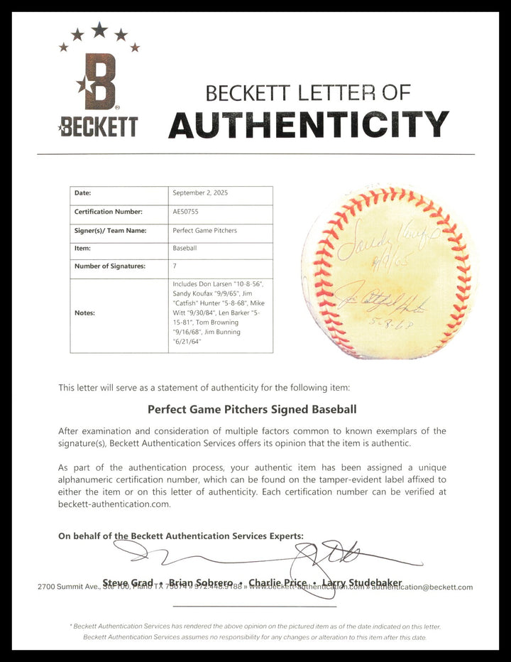 PG Pitchers Signed AL Baseball 7 Sigs Sandy Koufax Beckett #AE50755