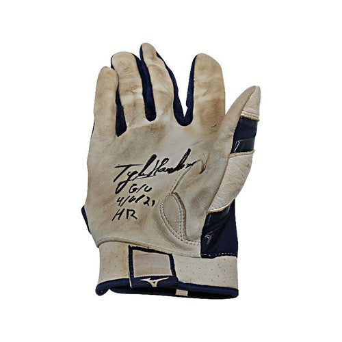 Tyler Hardman Somerset Patriots Autographed White/Navy Mizuno Right Batting Glove w/ "G/U 4/6/23 HR" Inscription (Hardman LOA / CX Auth)
