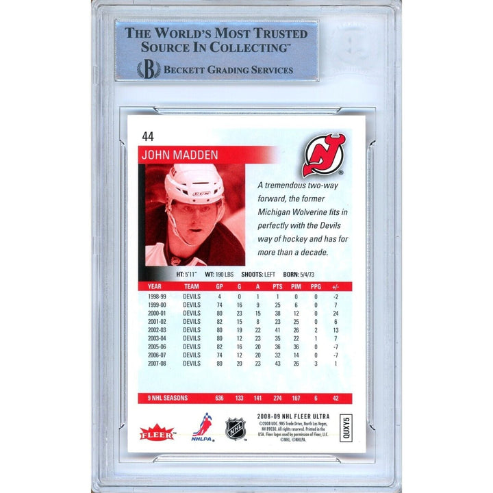 John Madden New Jersey Devils Signed 2008-09 Fleer Ultra Hockey Card BAS Auth Auto