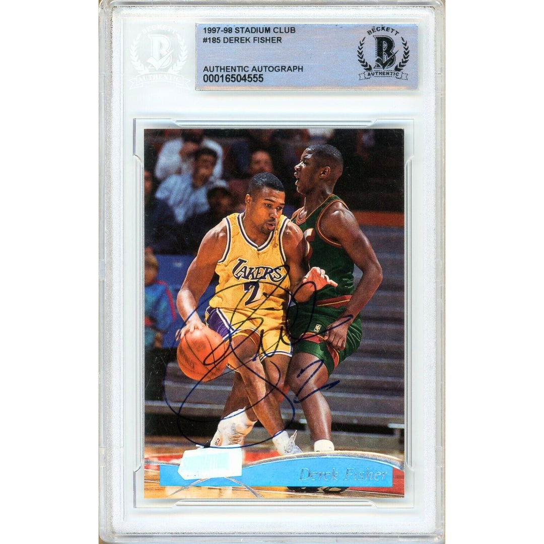 Derek Fisher Los Angeles Lakers Signed 1997 Stadium Club Basketball Card BAS Auth Auto