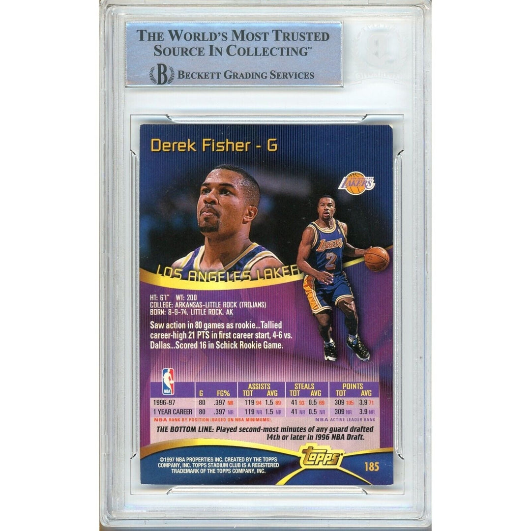 Derek Fisher Los Angeles Lakers Signed 1997 Stadium Club Basketball Card BAS Auth Auto