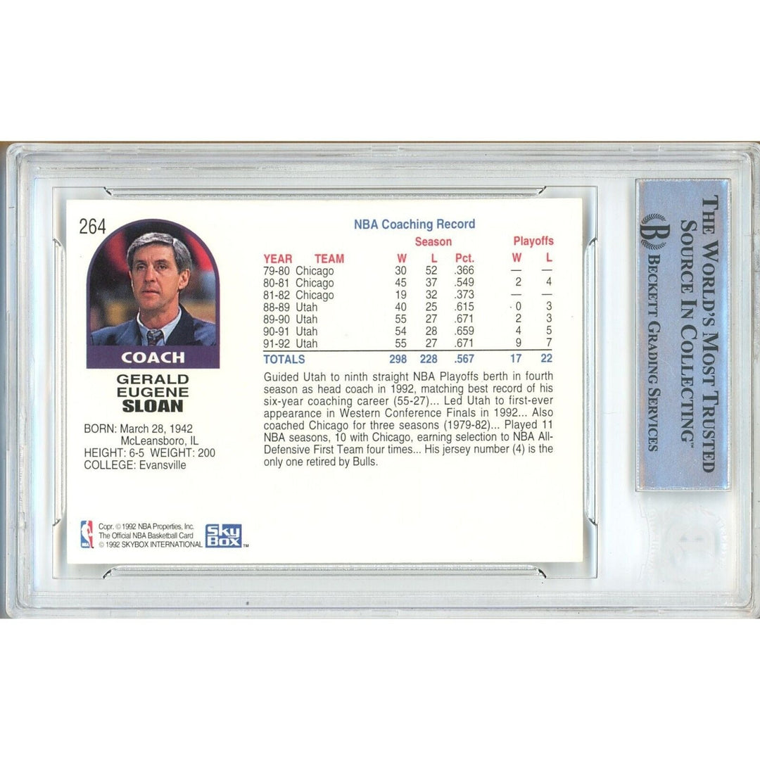 Jerry Sloan Utah Jazz Signed 1992-93 NBA Hoops Basketball Card BAS Auth Auto Slab