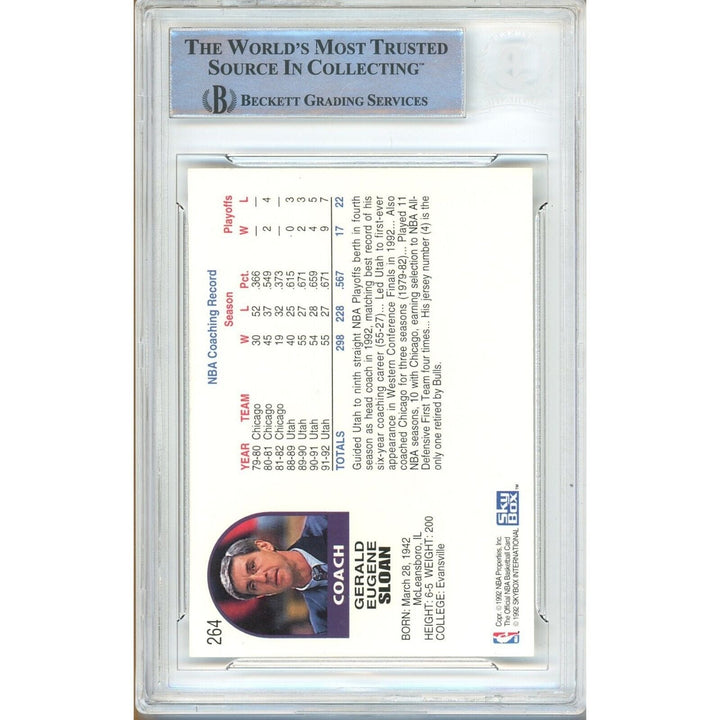 Jerry Sloan Utah Jazz Signed 1992-93 NBA Hoops Basketball Card BAS Auth Auto Slab